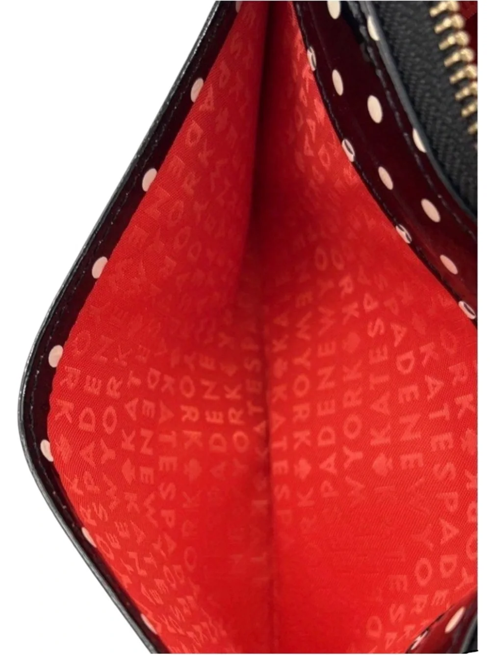 Kate Spade New York - Black Patent Polka Dot Zip Wallet - Picture 3 of 4